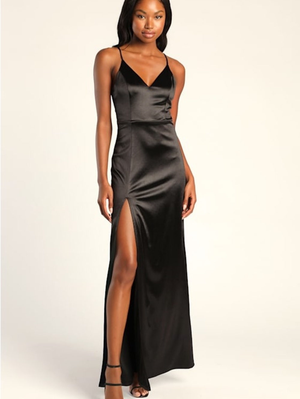 Lulus Sultry Sophistication Black Satin Backless Maxi Dress Size Large